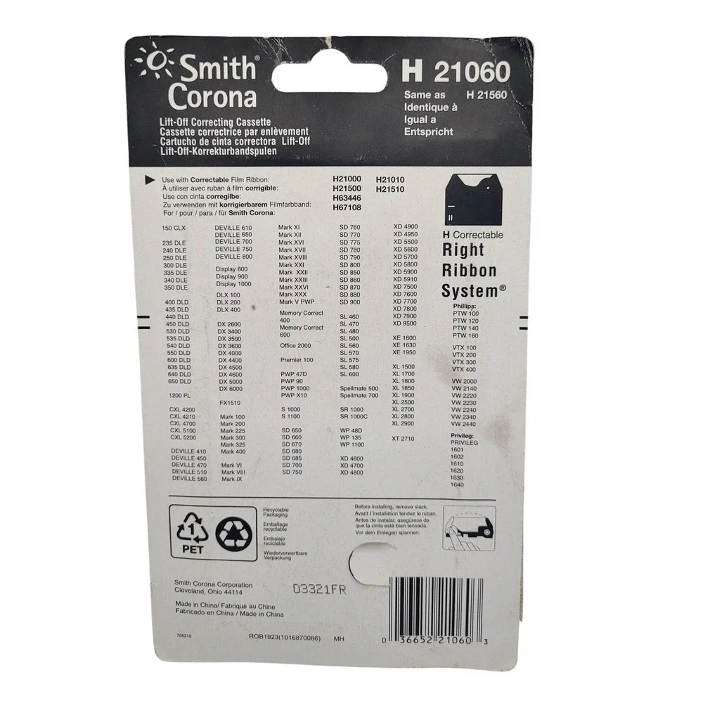 Smith Corona‎ H 21060 Lift Off Correcting Cassette Ribbon for Typewriters
